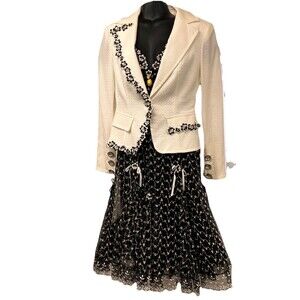 Maria Grazia Severi Dress & Jacket Daisy Black And White Petticoat Lined Crystal
